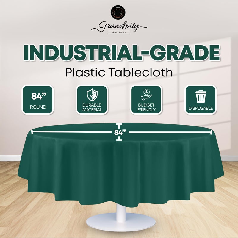 Grandipity Dark Green Plastic Table Cloth Disposable (6 Pk) 84in Round Tablecloth Premium Party Table Cloths Disposable - Perfect Table Cloth Round Cover for Any Table Up to 6 Feet - Image 2